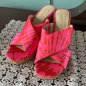 Jessica Simpson Tie Dye Seena Cork Wedge Open Toe Sandals Hippie Psychedelic 70s